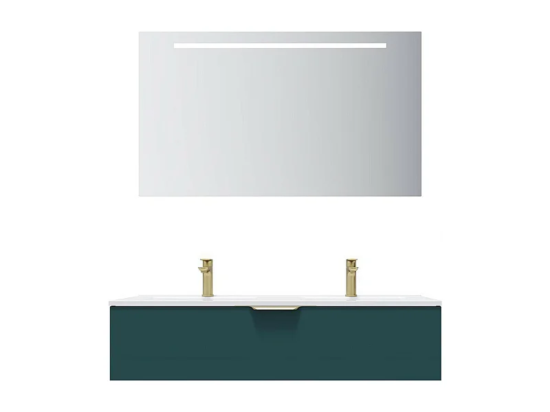 Meuble de salle de bain suspendu double vasque intégrée 120cm 1 tiroir Bleu + miroir - Venice