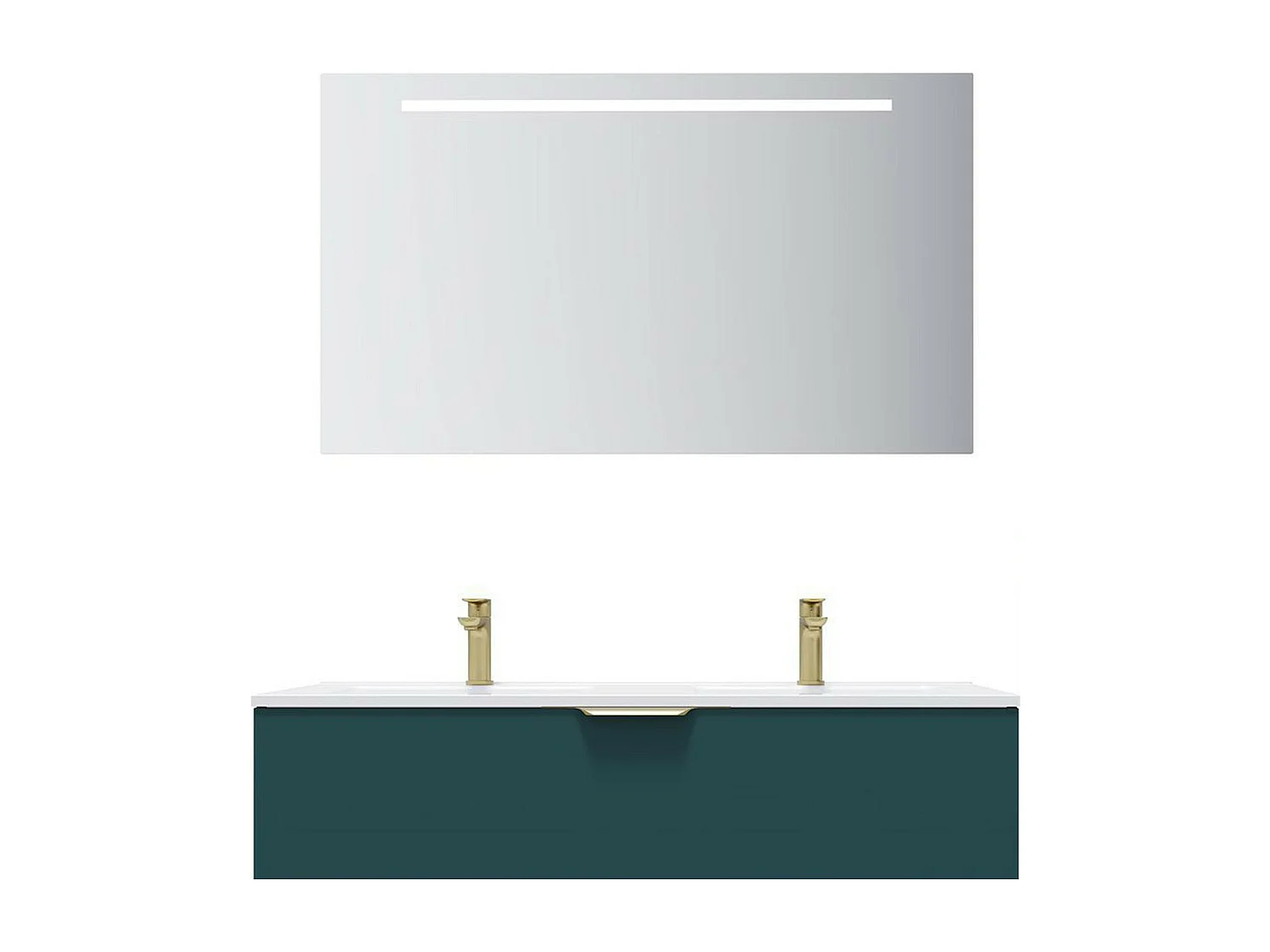 Meuble de salle de bain suspendu double vasque intégrée 120cm 1 tiroir Bleu + miroir - Venice