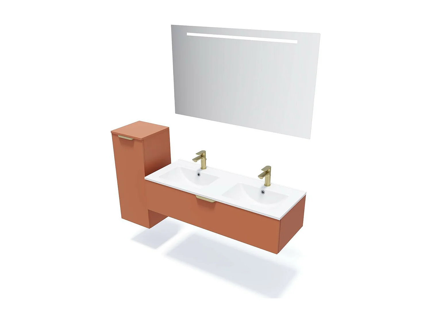 Meuble de salle de bain suspendu double vasque intégrée 120cm 1 tiroir Terracotta + miroir - Venice