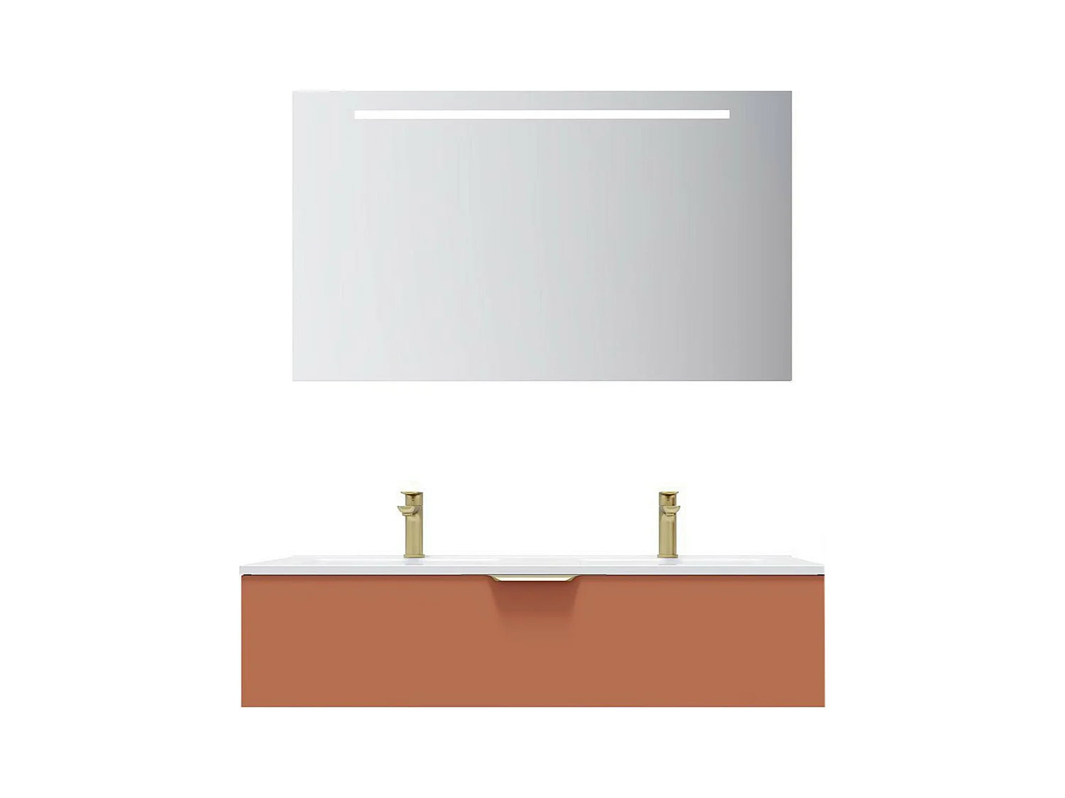 Meuble de salle de bain suspendu double vasque intégrée 120cm 1 tiroir Terracotta + miroir - Venice