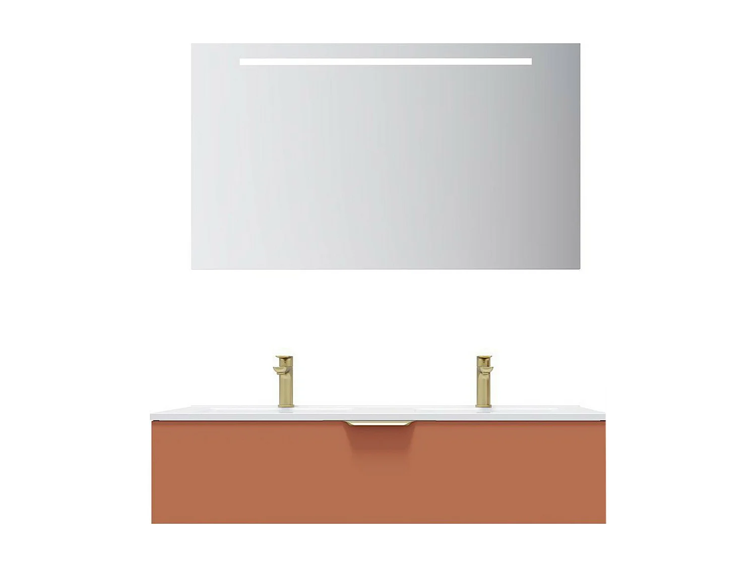Meuble de salle de bain suspendu double vasque intégrée 120cm 1 tiroir Terracotta + miroir - Venice