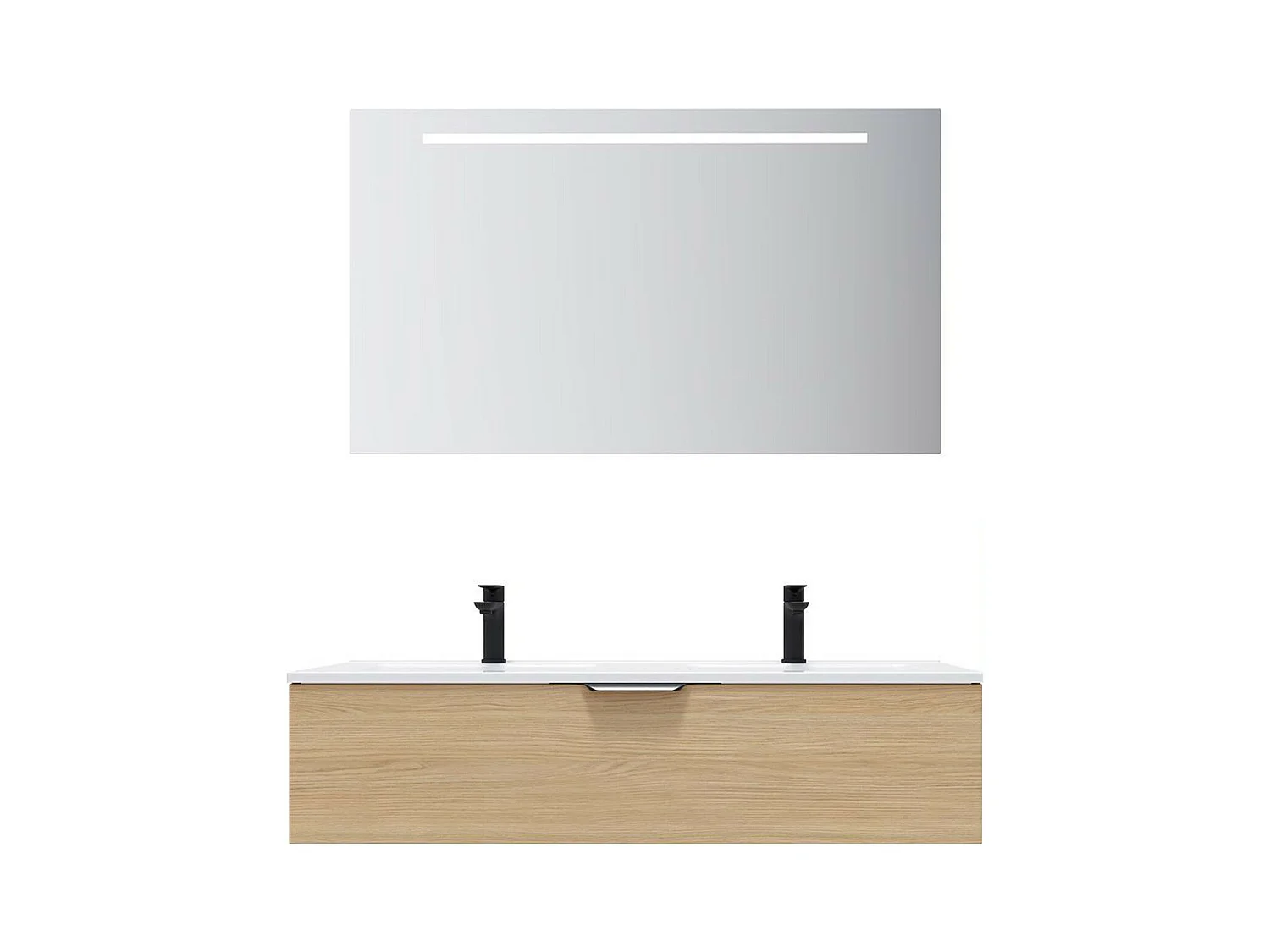 Meuble de salle de bain suspendu double vasque intégrée 120cm 1 tiroir Chêne clair + miroir - Venice