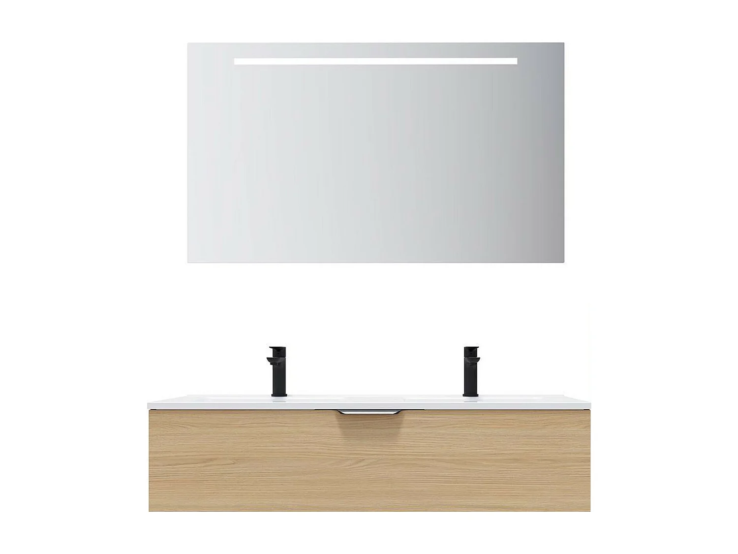 Meuble de salle de bain suspendu double vasque intégrée 120cm 1 tiroir Chêne clair + miroir - Venice