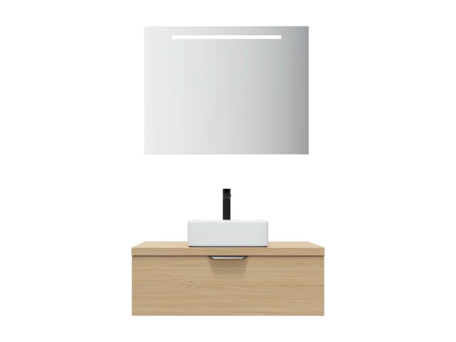 Meuble de salle de bain suspendu vasque à poser 90cm 1 tiroir Chêne clair + miroir - Venice