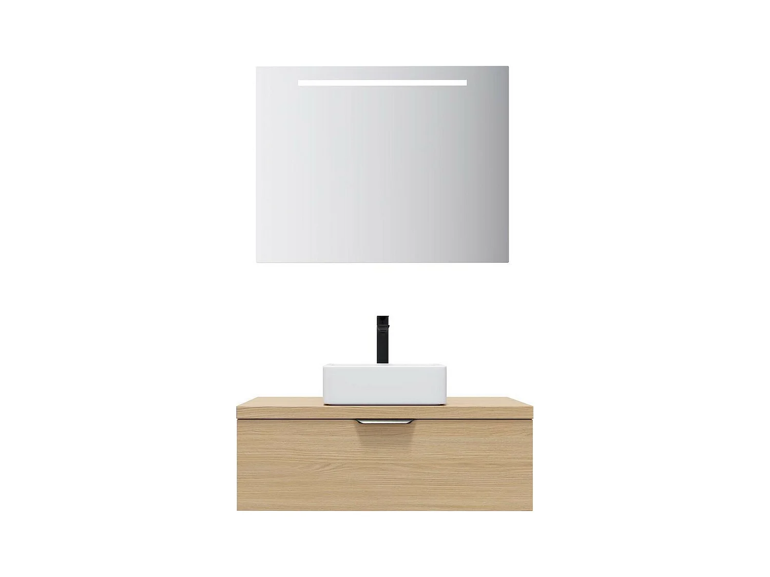 Meuble de salle de bain suspendu vasque à poser 90cm 1 tiroir Chêne clair + miroir - Venice