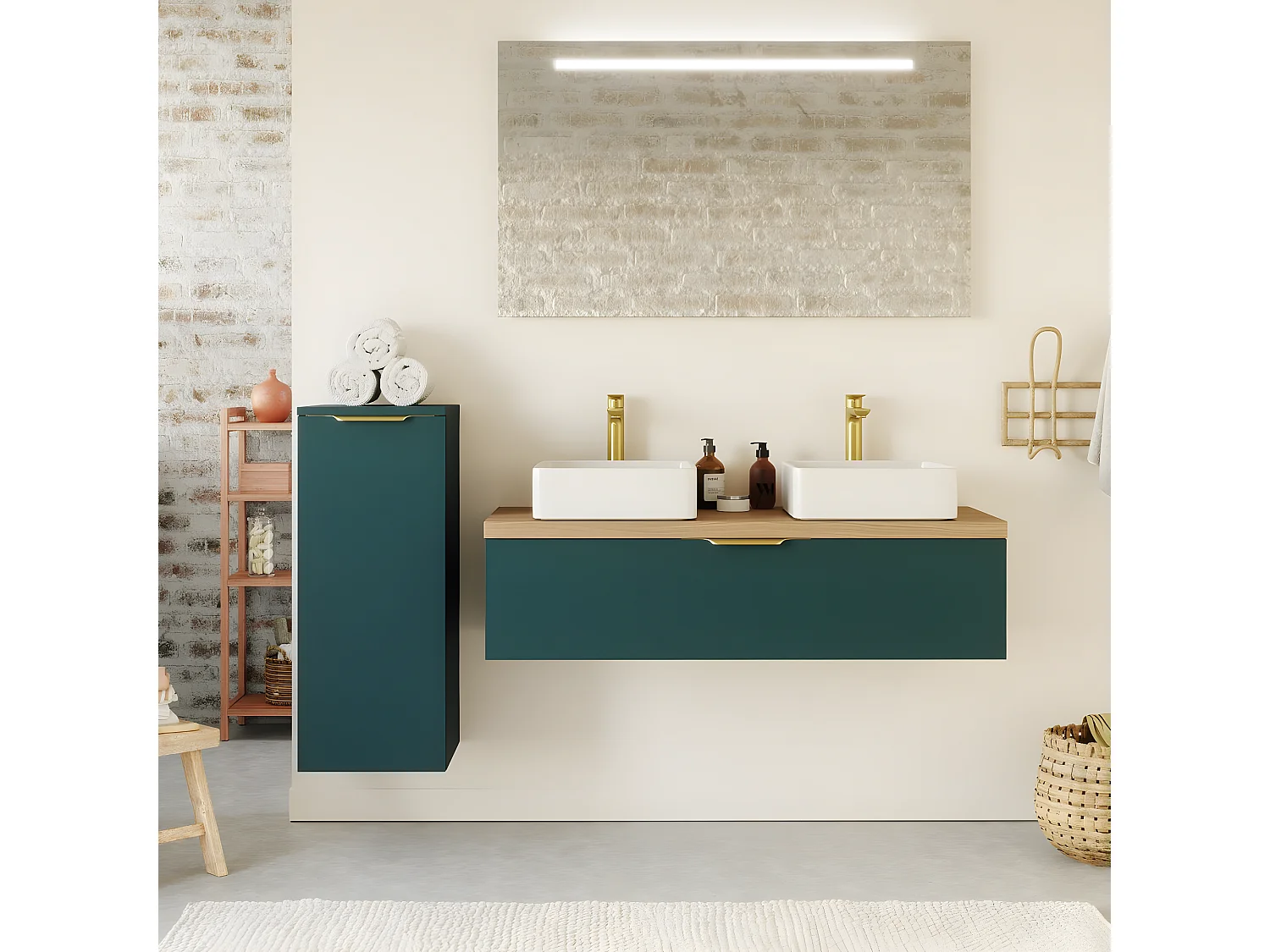 Meuble de salle de bain suspendu 2 vasques à poser 120cm 1 tiroir Bleu + miroir - Venice