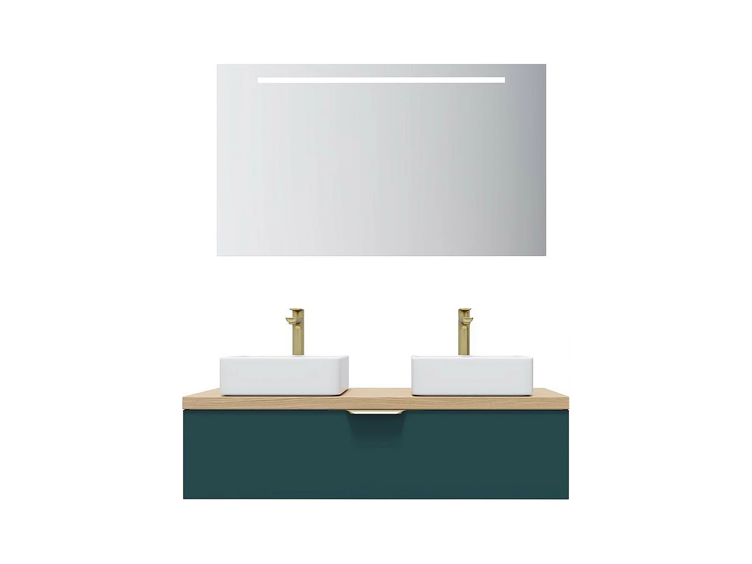 Meuble de salle de bain suspendu 2 vasques à poser 120cm 1 tiroir Bleu + miroir - Venice