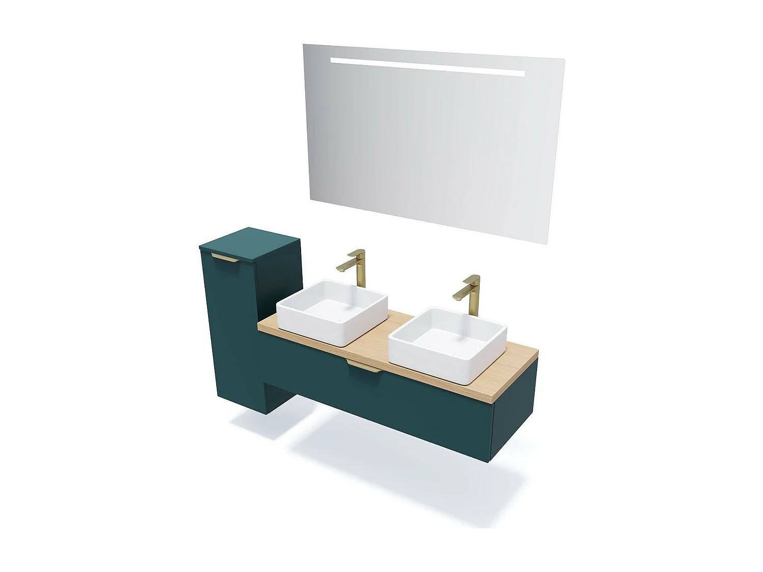 Meuble de salle de bain suspendu 2 vasques à poser 120cm 1 tiroir Bleu + miroir - Venice