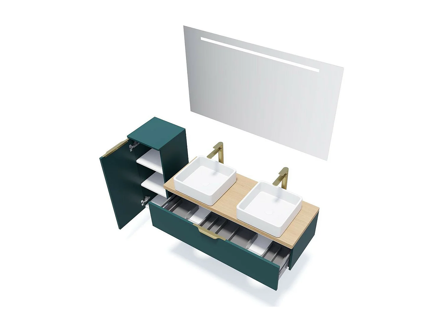 Meuble de salle de bain suspendu 2 vasques à poser 120cm 1 tiroir Bleu + miroir - Venice