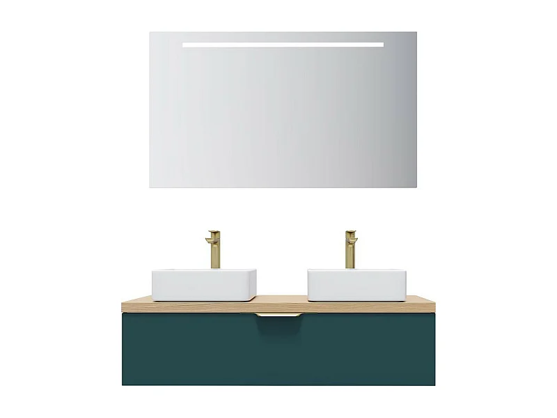 Meuble de salle de bain suspendu 2 vasques à poser 120cm 1 tiroir Bleu + miroir - Venice