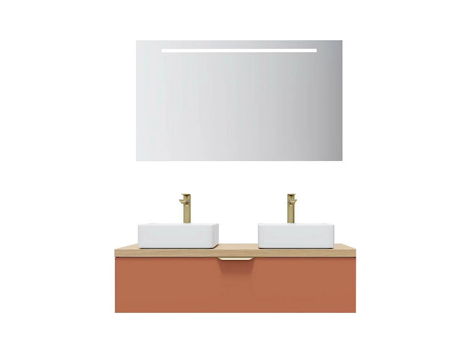 Meuble de salle de bain suspendu 2 vasques à poser 120cm 1 tiroir Terracotta + miroir - Venice
