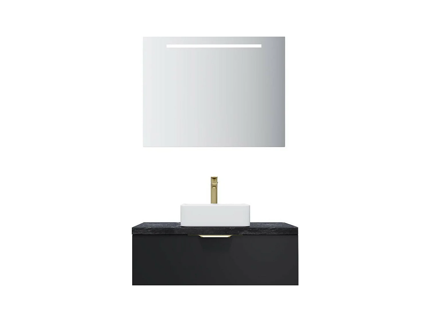Meuble de salle de bain suspendu vasque à poser 90cm 1 tiroir Noir + miroir - Venice