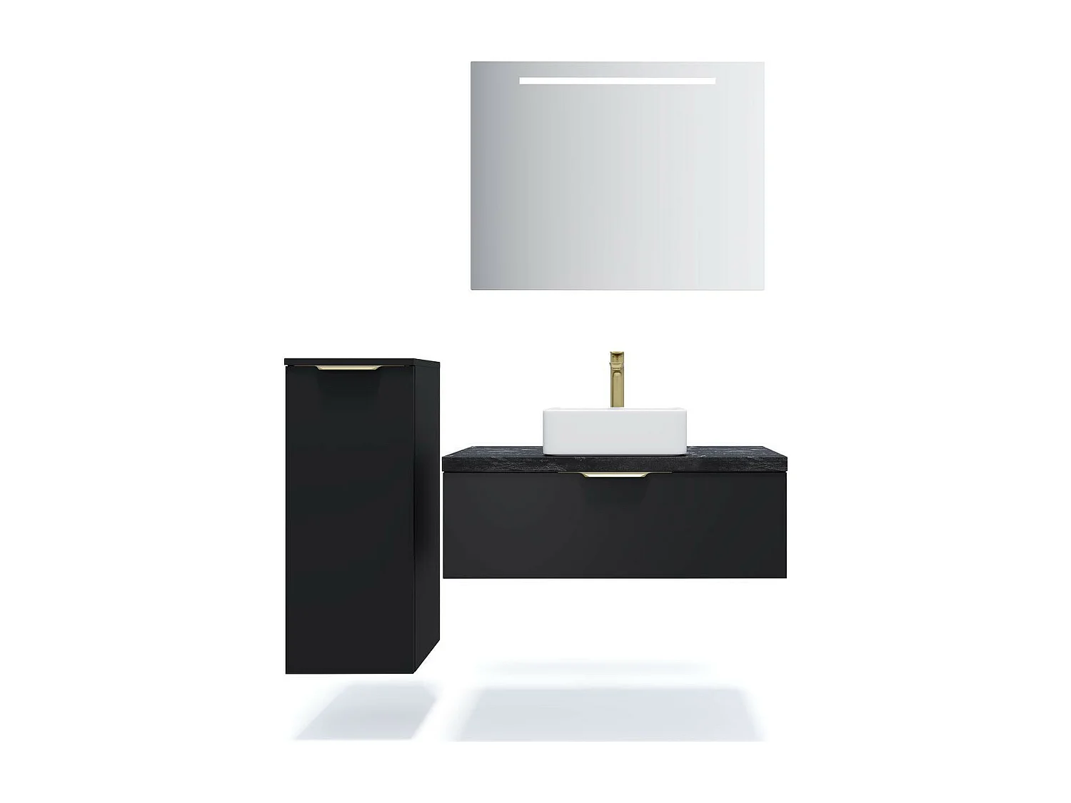 Meuble de salle de bain suspendu vasque à poser 90cm 1 tiroir Noir + miroir - Venice
