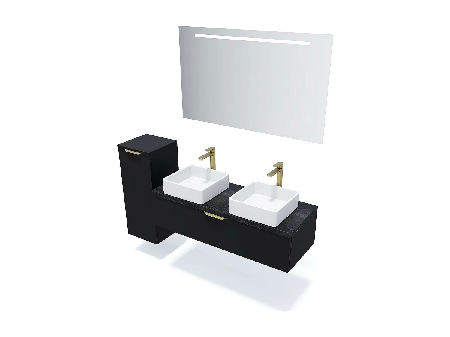 Meuble de salle de bain suspendu 2 vasques à poser 120cm 1 tiroir Noir + miroir - Venice