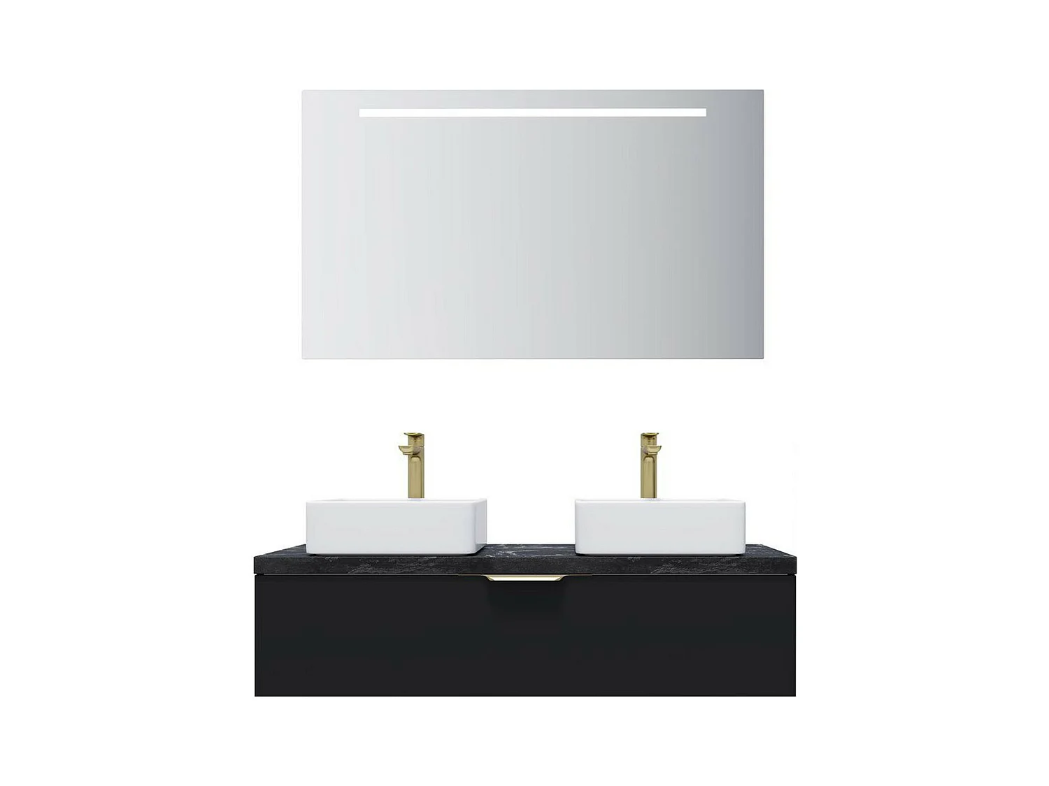 Meuble de salle de bain suspendu 2 vasques à poser 120cm 1 tiroir Noir + miroir - Venice