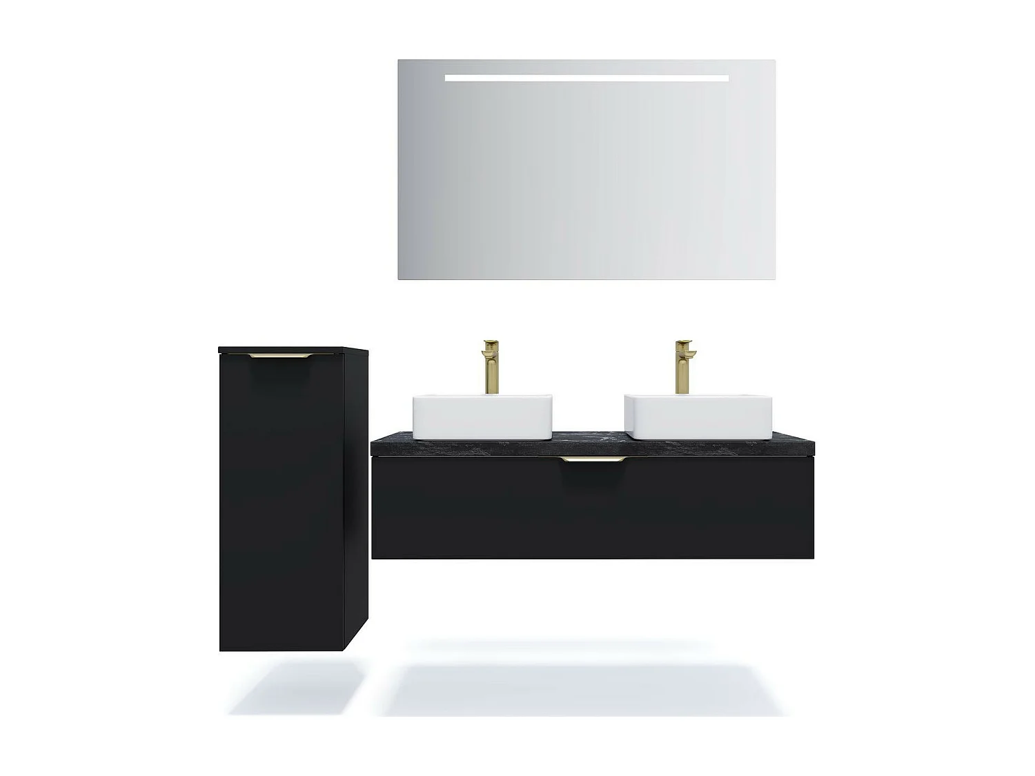 Meuble de salle de bain suspendu 2 vasques à poser 120cm 1 tiroir Noir + miroir - Venice