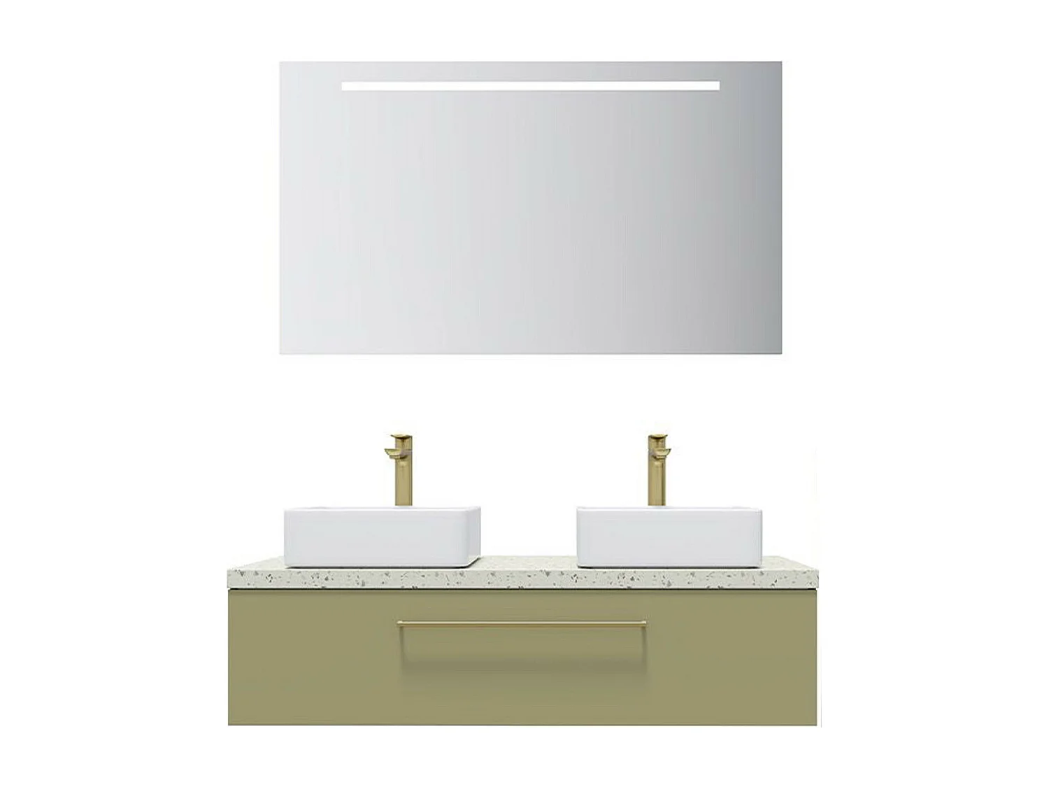 Meuble de salle de bain suspendu 2 vasques à poser 120cm 1 tiroir Vert olive + miroir - Glasgow