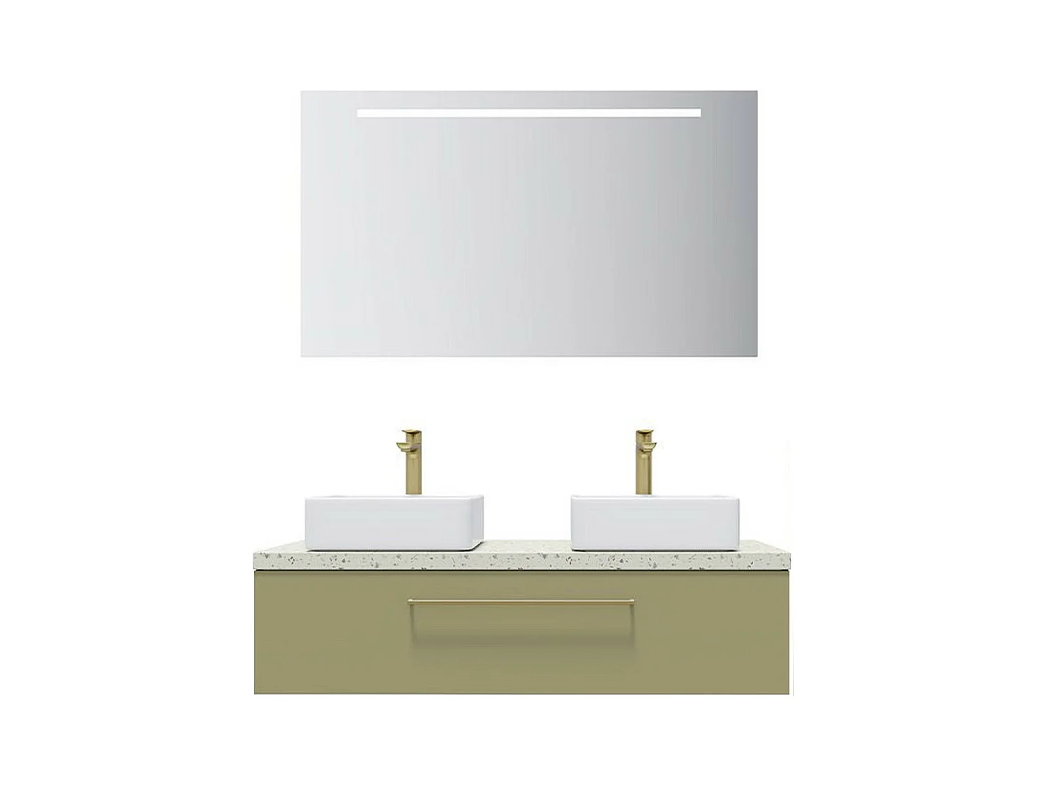 Meuble de salle de bain suspendu 2 vasques à poser 120cm 1 tiroir Vert olive + miroir - Glasgow