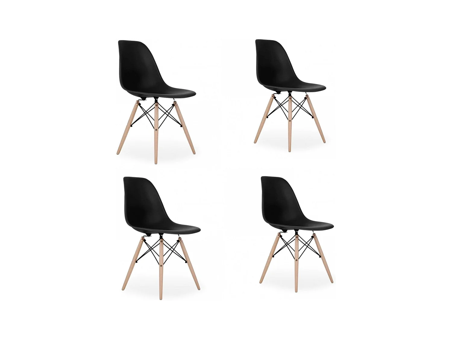 Lot de 4 chaises en plastique Ghost - Pieds en bois - Blanc