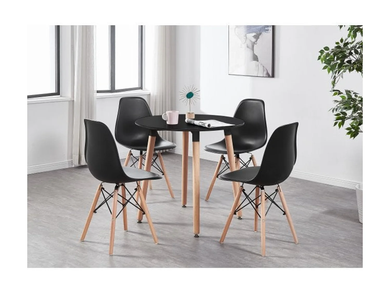 Lot de 4 chaises en plastique Ghost - Pieds en bois - Blanc