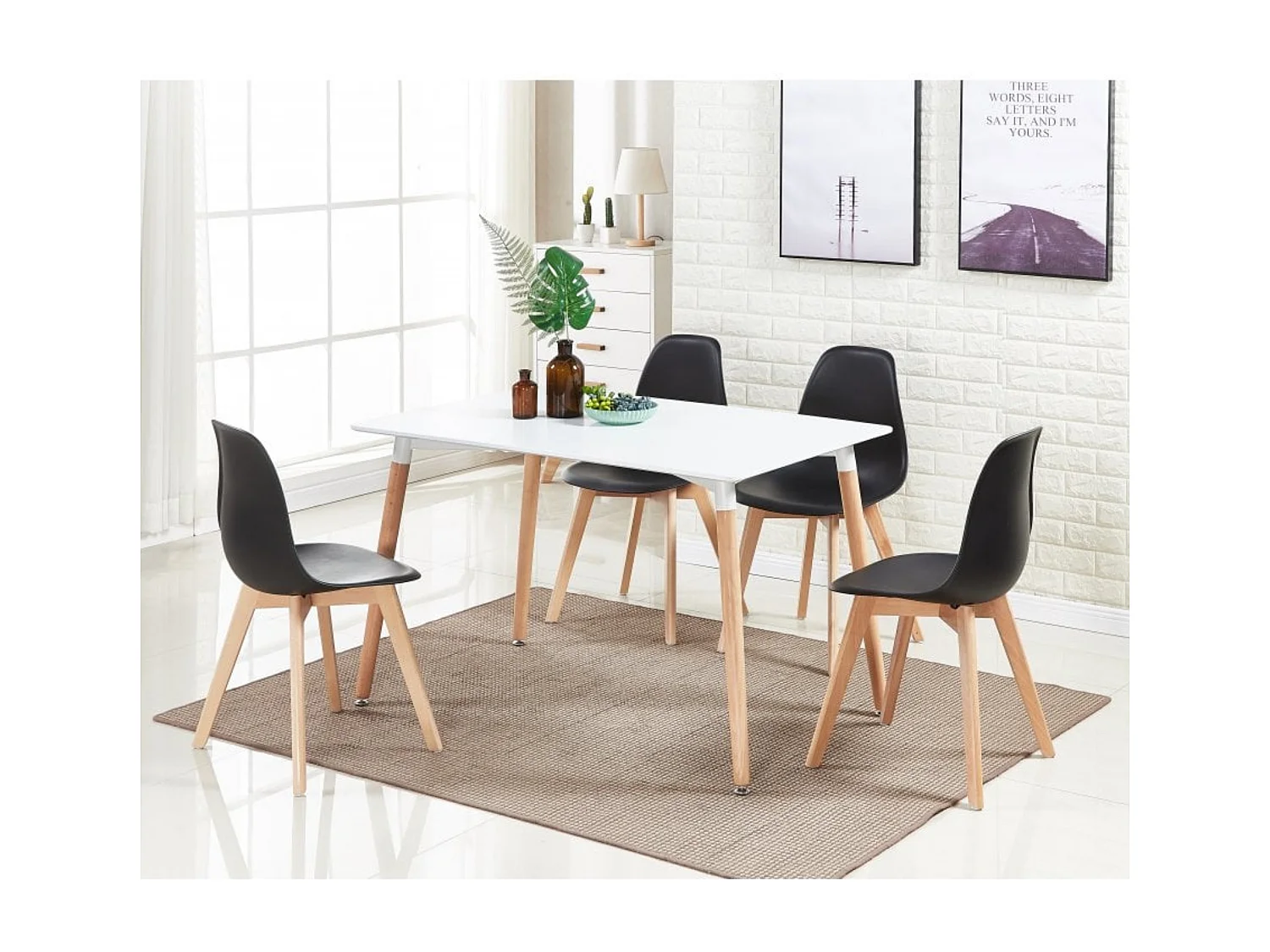 Lot de 4 chaises en plastique Ghost - Pieds en bois - Blanc