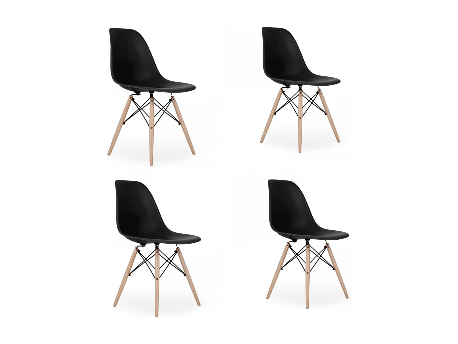 Lot de 4 chaises en plastique Ghost - Pieds en bois - Blanc