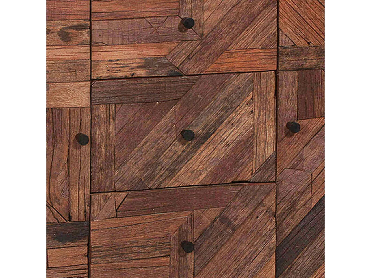 JORDAN - Buffet 2 Portes 3 Tiroirs en Métal Noir et Bois Recyclé