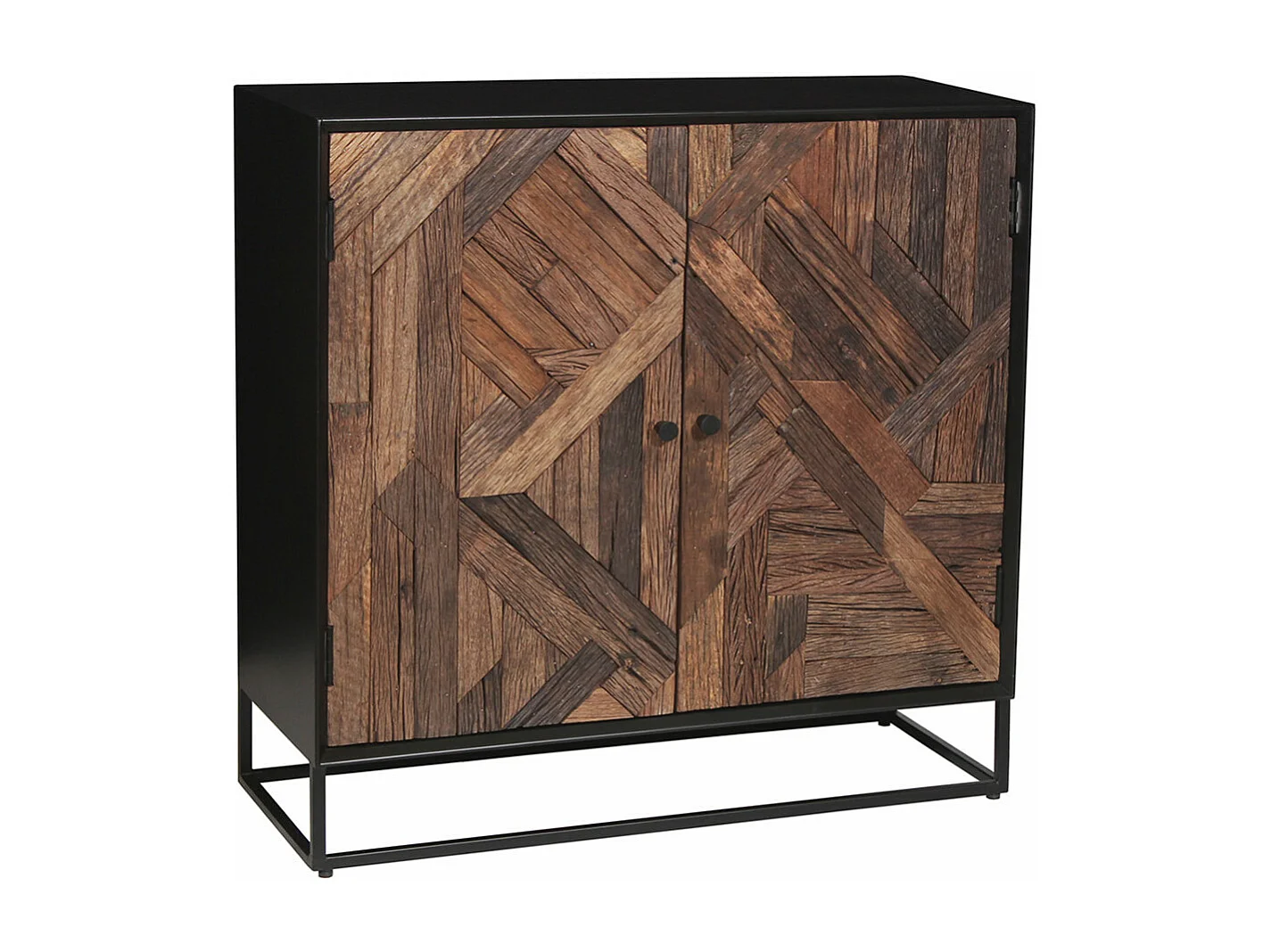 JORDAN - Meuble de Rangement 2 Portes en Métal Noir et Bois Recyclé