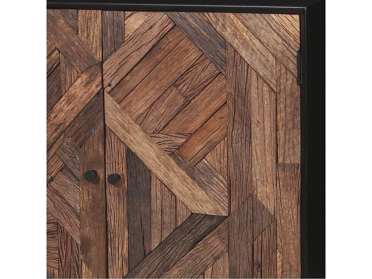 JORDAN - Meuble de Rangement 2 Portes en Métal Noir et Bois Recyclé