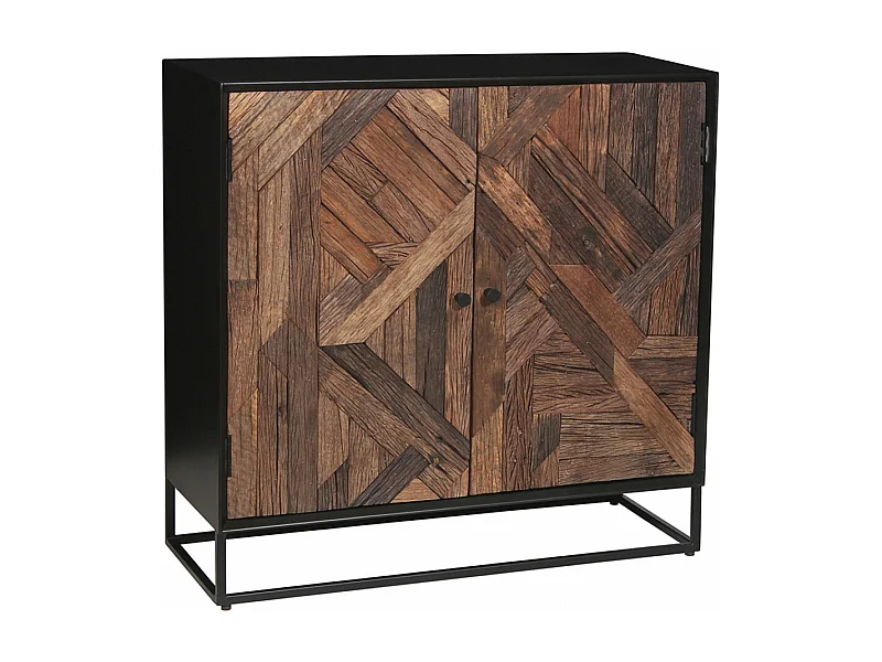 JORDAN - Meuble de Rangement 2 Portes en Métal Noir et Bois Recyclé