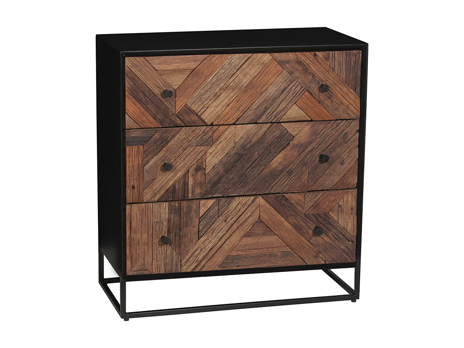 JORDAN - Meuble d'entrée 3 Tiroirs en Métal Noir et Bois Recyclé