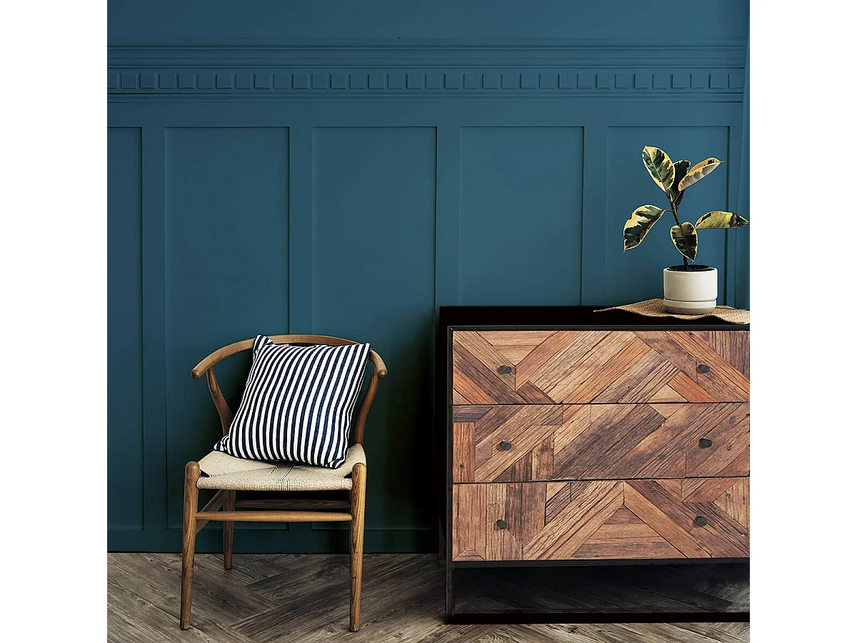 JORDAN - Meuble d'entrée 3 Tiroirs en Métal Noir et Bois Recyclé