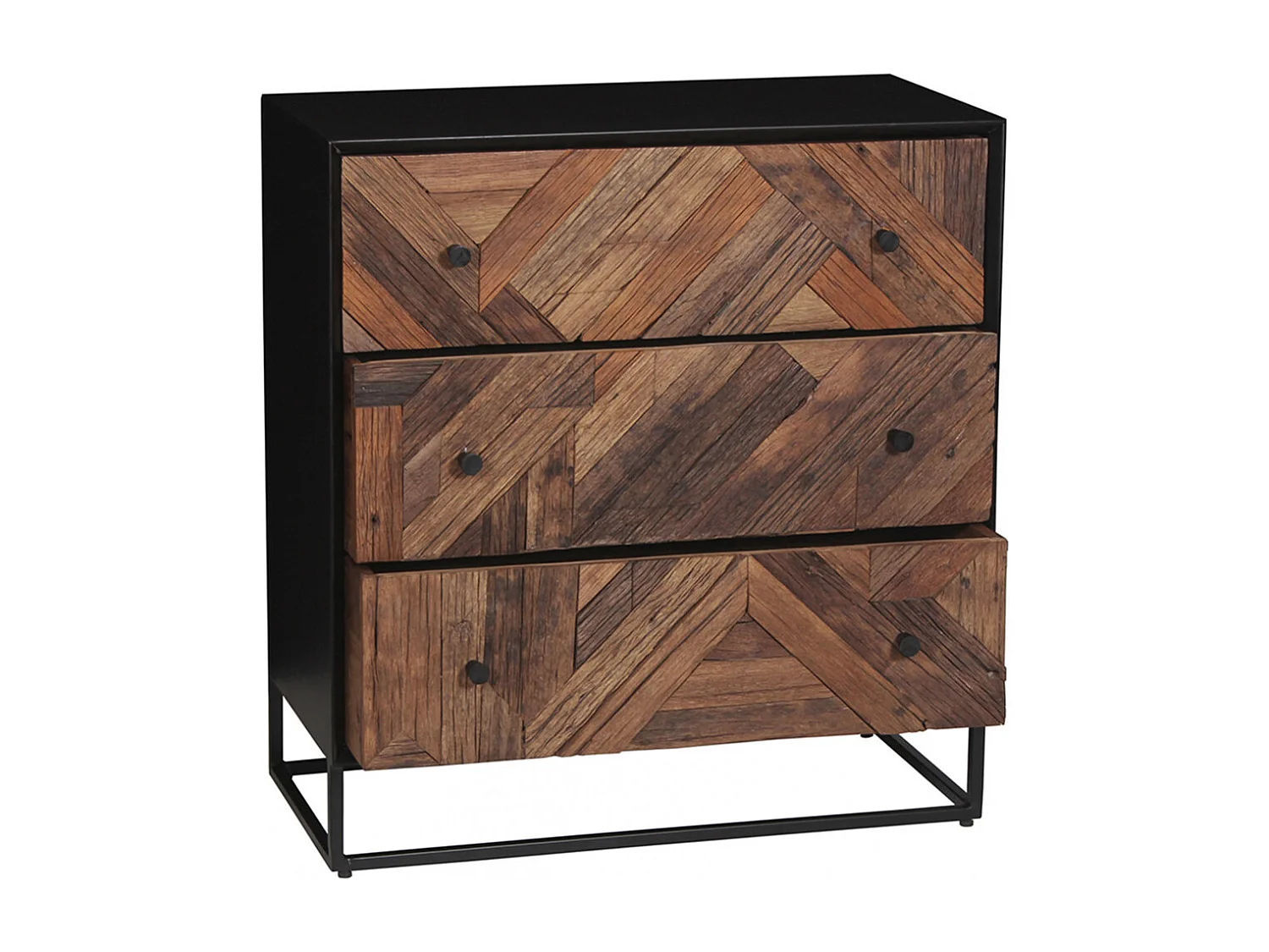 JORDAN - Meuble d'entrée 3 Tiroirs en Métal Noir et Bois Recyclé