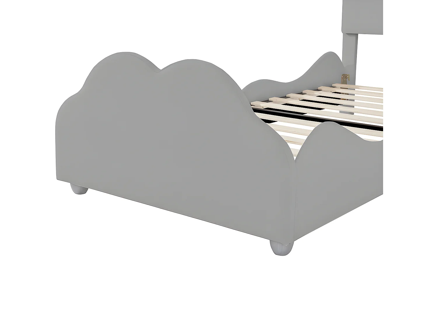 Letto per bambini imbottito in velluto - 90x200 cm - con testiera a nuvola + rete a doghe - Grigio