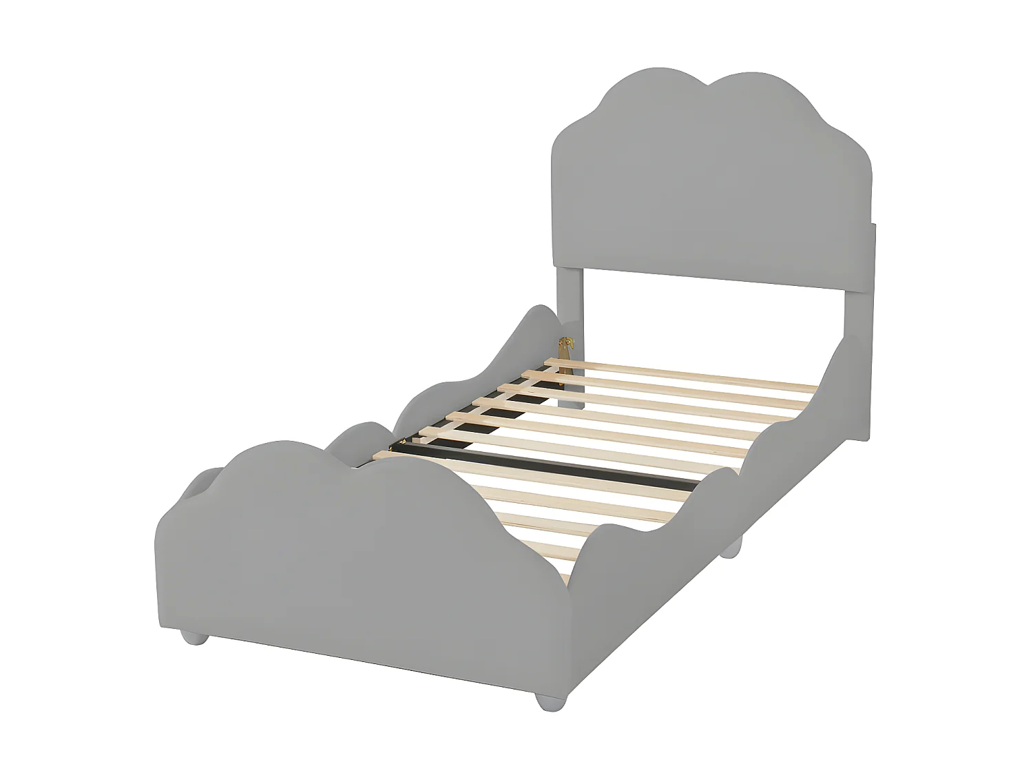 Letto per bambini imbottito in velluto - 90x200 cm - con testiera a nuvola + rete a doghe - Grigio