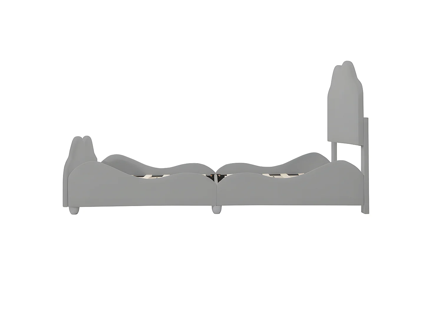 Letto per bambini imbottito in velluto - 90x200 cm - con testiera a nuvola + rete a doghe - Grigio