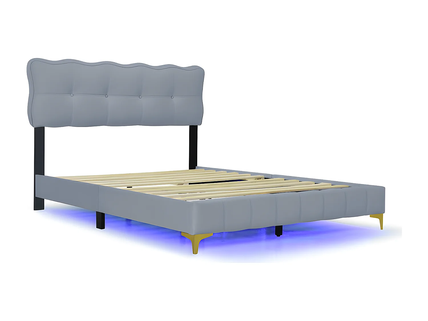 Letto in velluto 140x200 cm - con illuminazione LED e rete a doghe - Grigio
