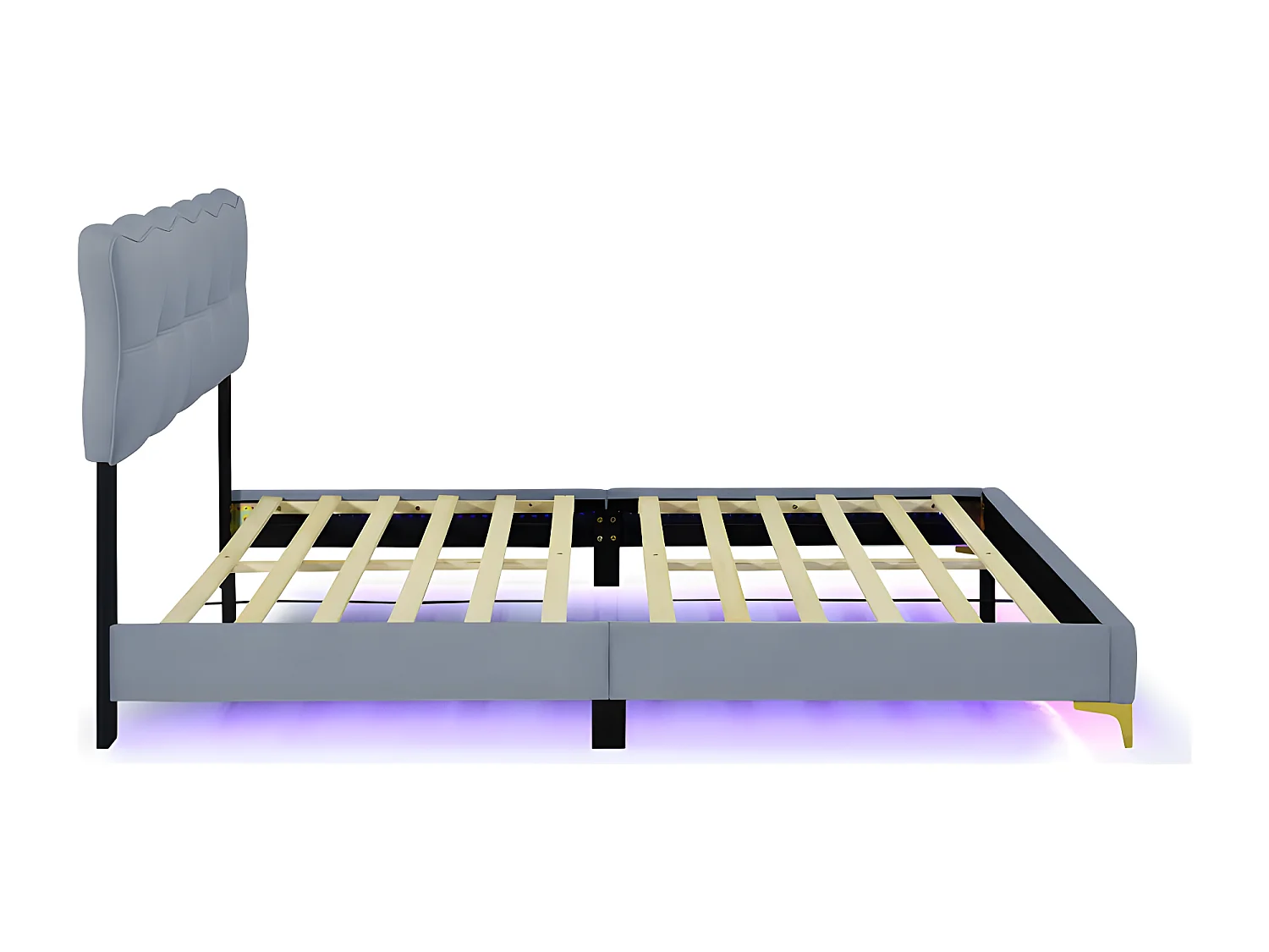 Letto in velluto 140x200 cm - con illuminazione LED e rete a doghe - Grigio