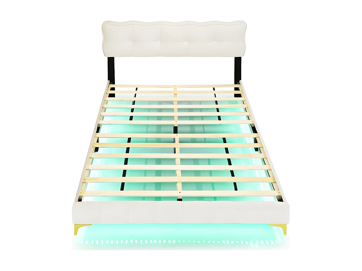 Lit enfant rembourré 140x200cm - avec éclairage LED sous le lit et sommier à lattes - Beige