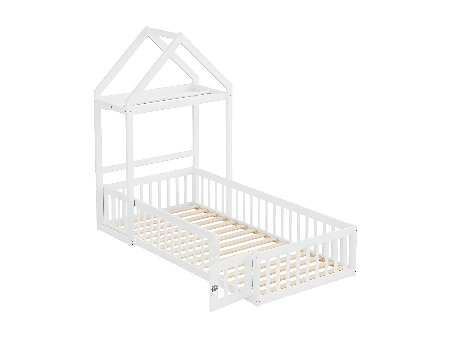 Cabine kinderbed 90x200cm in massief hout - met kledingroede - Wit