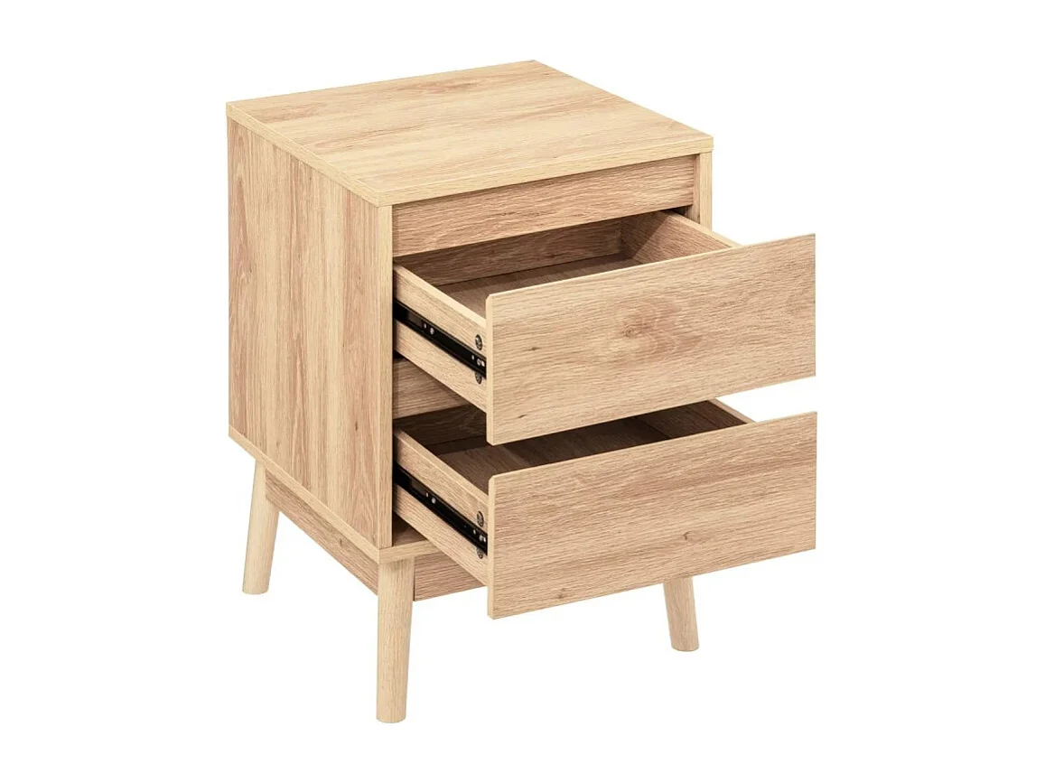 Table d'appoint Table de chevet 2 tiroirs Effet chêne naturel H 56 cm