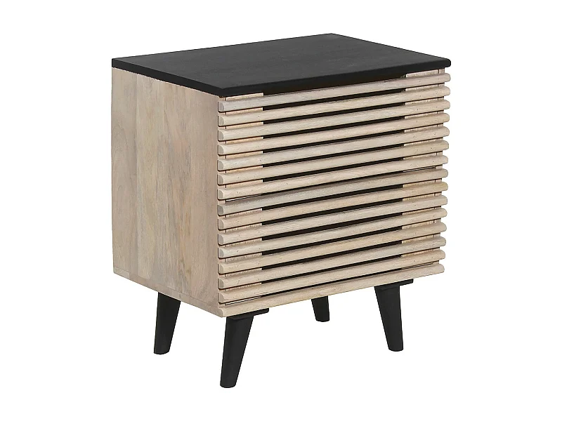 VENITIEN - Chevet 2 Tiroirs en Manguier Massif et Noir Façades Ajourées