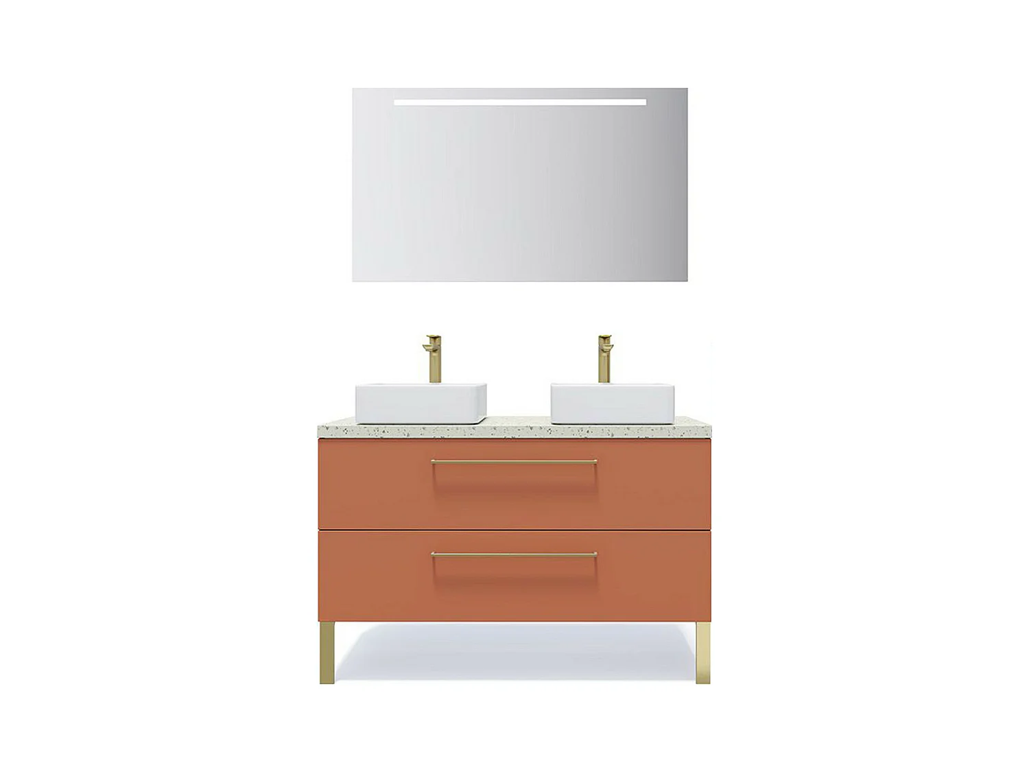 Meuble de salle de bain suspendu 2 vasques à poser 120cm 2 tiroirs Terracotta + miroir - Glasgow