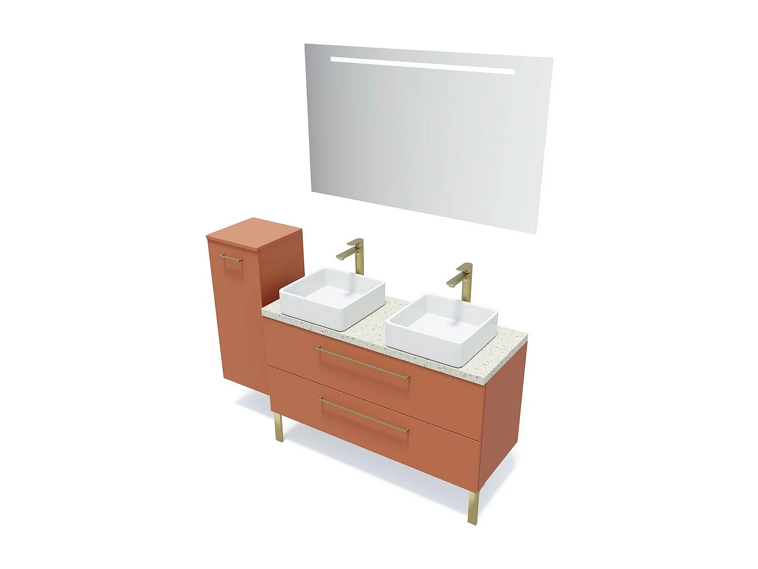 Meuble de salle de bain suspendu 2 vasques à poser 120cm 2 tiroirs Terracotta + miroir - Glasgow