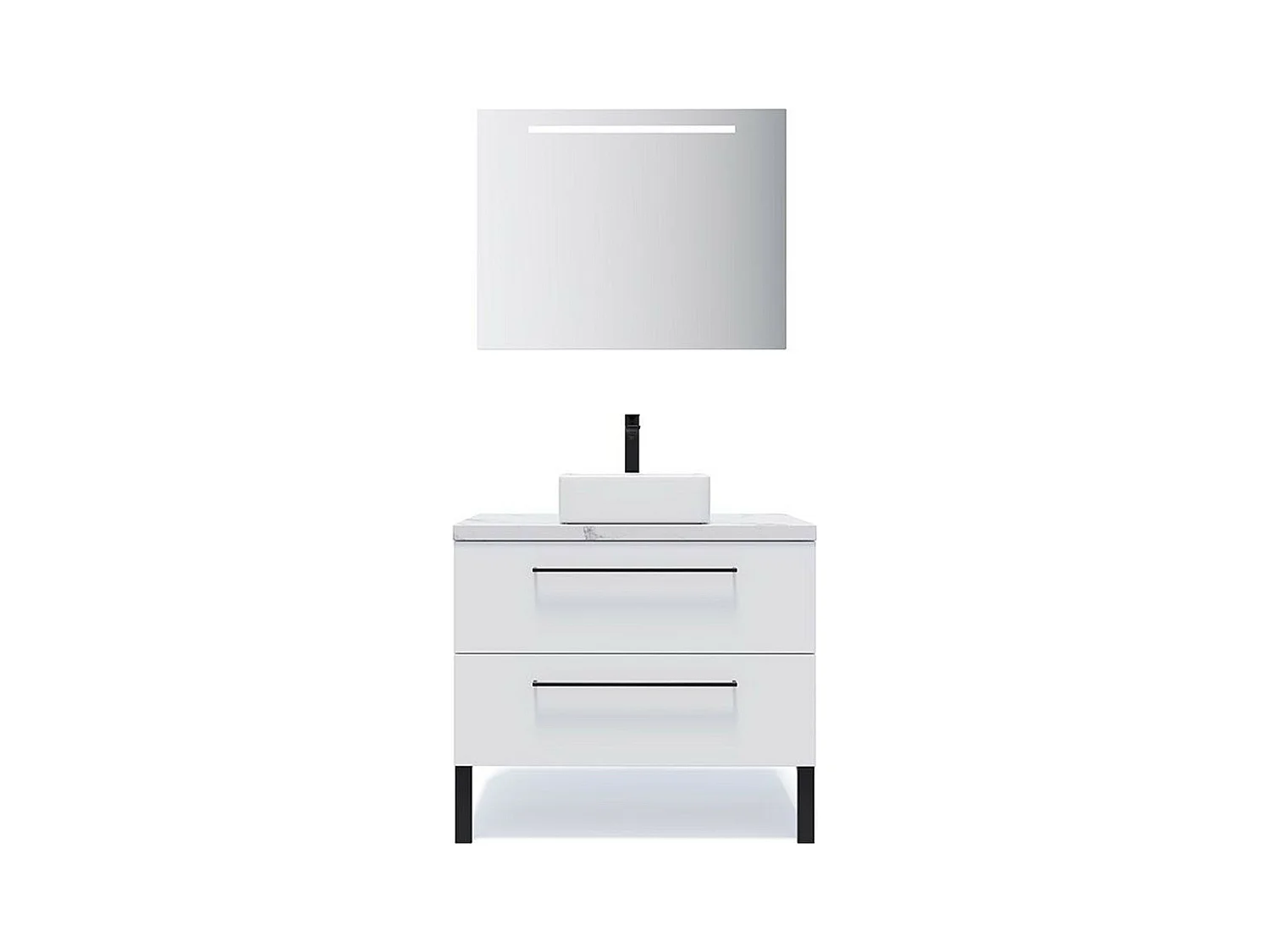 Meuble de salle de bain suspendu vasque à poser 90cm 2 tiroirs Blanc + miroir - Glasgow