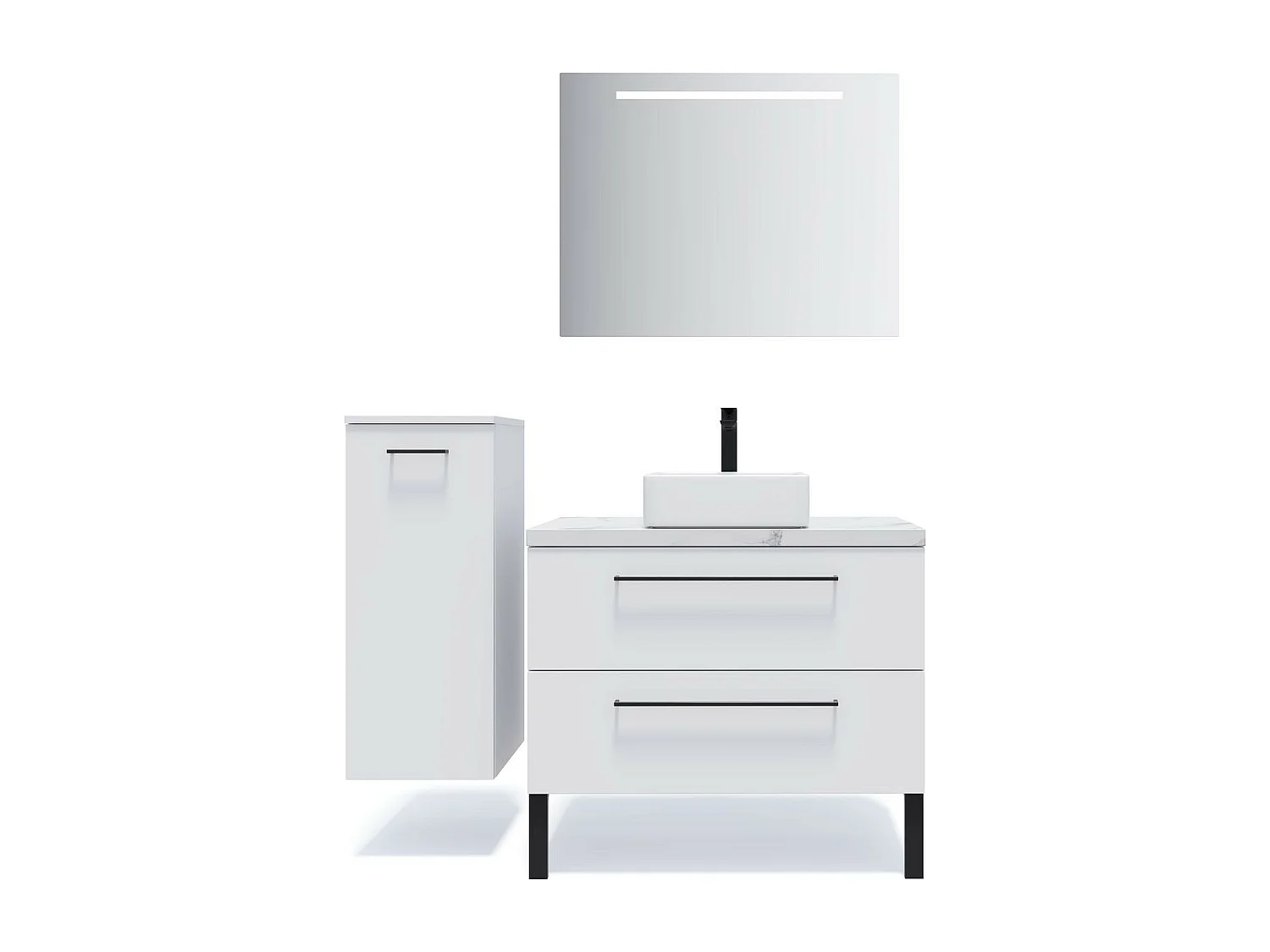 Meuble de salle de bain suspendu vasque à poser 90cm 2 tiroirs Blanc + miroir - Glasgow