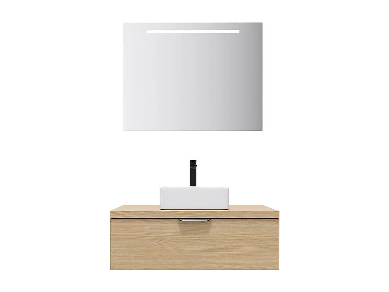 Meuble de salle de bain suspendu vasque à poser 90cm 1 tiroir Chêne clair + miroir - Soho