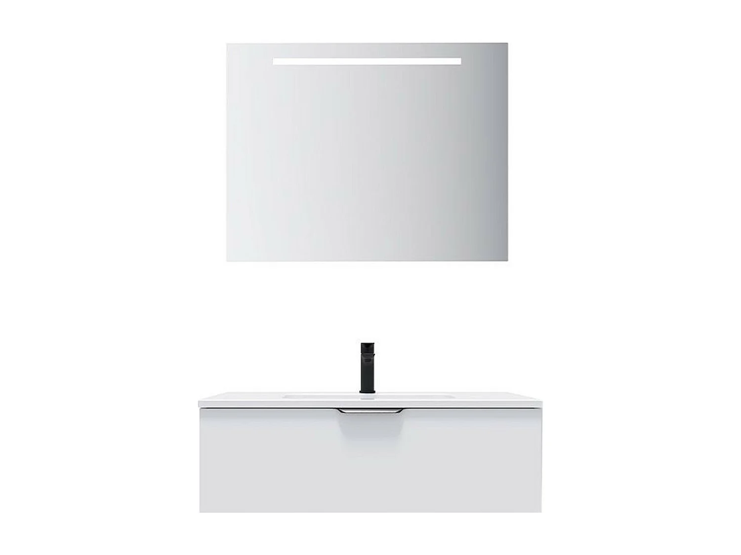 Meuble de salle de bain suspendu vasque intégrée 90cm 1 tiroir Blanc + miroir - Soho