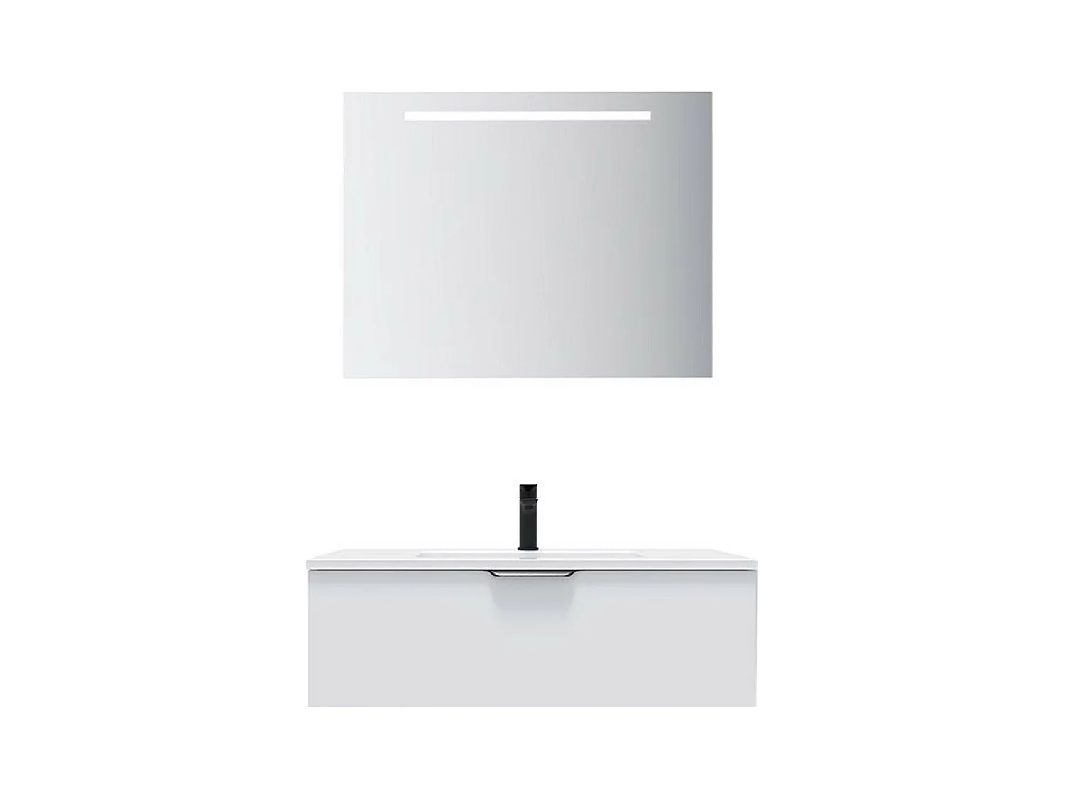 Meuble de salle de bain suspendu vasque intégrée 90cm 1 tiroir Blanc + miroir - Soho