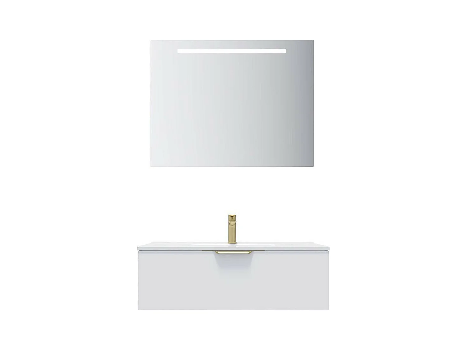 Meuble de salle de bain suspendu vasque intégrée 90cm 1 tiroir Blanc + miroir - Venice